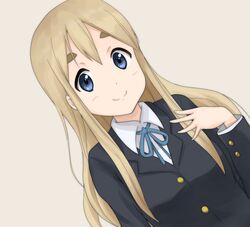  blazer blonde_hair blue_eyes eyebrows k-on! kotobuki_tsumugi long_hair safe school_uniform shizupu simple_background smile solo uniform 