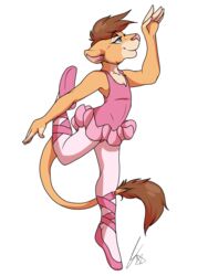  alpha_channel anthro apes avoid_posting ballet clothed clothing crossdressing felid fur hair hi_res leotard lion male mammal pantherine simple_background smile solo standing transparent_background 