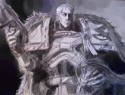  1boy adeptus_astartes armor black_legion elizaveta_bikuin full_armor fur garviel_loken grey_background grey_theme helmet male_focus monochrome pauldrons purity_seal serious shoulder_armor solo warhammer_40k 