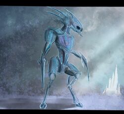  2016 2_toes alien black_eyes blue_body breath castle digital_drawing_(artwork) digital_media_(artwork) disney experiment_(lilo_and_stitch) feet hi_res ice icy_body letterbox lilo_and_stitch not_furry realistic slushy_(lilo_and_stitch) snow solo standing swarmcreator toes 