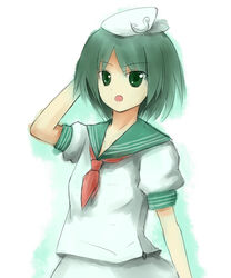  commentary_request female ghost green_eyes green_hair hat highres kuma_panda murasa_minamitsu sailor sailor_hat solo touhou 