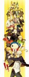  6+boys 6+girls absurdres adachi_tooru amagi_yukiko ame_(conronca) androgynous baseball_cap beard belt bike_shorts black_eyes black_hair blonde_hair blue_eyes blue_hair brown_eyes brown_hair cabbie_hat cigarette closed_eyes commentary doll doujima_nanako doujima_ryoutarou dual_persona ebihara_ai everyone facial_hair fox glasses golf_club grey_eyes grey_hair gun hairband hanamura_yousuke hand_fan hat headphones highres ichijou_kou igor_(persona) izanami_(persona) jacket kashiwagi_noriko kitsune_(persona_4) konishi_naoki konishi_saki kujikawa_rise kuma_(persona_4) kuroda_hisano lolicon long_hair margaret_(persona) master_daidara matsunaga_ayane minami_eri morooka_kinshirou multiple_boys multiple_girls nagase_daisuke nakajima_shu narukami_yuu necktie nurse one_eye_closed ootani_hanako open_mouth ozawa_yumi persona persona_4 red_hair reverse_trap satonaka_chie school_uniform shirogane_naoto shiroku_store_owner short_hair short_twintails skirt smile smoking symbol-only_commentary tatsumi_kanji teeth track_jacket twintails uehara_sayoko wavy_hair weapon wrench yasogami_school_uniform yellow-framed_eyewear 