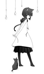  animal_ears bad_id bad_pixiv_id cat_ears cat_teaser crescent feline female greyscale monochrome original pantyhose solo star_(symbol) yohsuke_(kanoto_yousuke) 