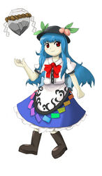  bad_id bad_pixiv_id blue_hair blush female food fruit hat hinanawi_tenshi keystone long_hair official_style parody peach red_eyes rock rope shimenawa smile solo style_parody tottema touhou zun_(style) 