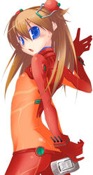  ass blue_eyes blush bodysuit commentary_request evangelion:_2.0_you_can_(not)_advance female flat_chest handheld_game_console highres long_hair looking_back multicolored_bodysuit multicolored_clothes neon_genesis_evangelion open_mouth orange_bodysuit orange_hair plugsuit rebuild_of_evangelion red_bodysuit skin_tight solo souryuu_asuka_langley test_plugsuit wonderswan yomi_(incubator) 