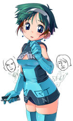  blue_eyes cellphone character_request elbow_gloves female gloves green_hair hairband kamen_rider kamen_rider_555 phone satou_toshiyuki short_hair smart_lady thighhighs 