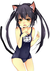  animal_ears black_hair blush cat_ears cat_tail commentary_request female k-on! long_hair mata nakano_azusa oerba_yun_fang one-piece_swimsuit school_swimsuit solo swimsuit tail tears twintails yellow_eyes 