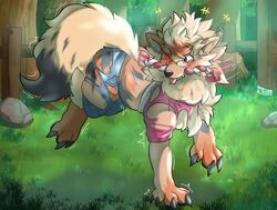  2022 arcanine biped_to_quadruped black_body black_claws black_fur black_tail_tip blep blue_bottomwear blue_clothing blue_eyes blue_jeans blue_pants blush bottomwear brown_hair cheek_tuft claws clothed clothing denim denim_bottomwear denim_clothing dipstick_tail dog_toy emanata eyewear eyewear_on_head facial_tuft fangs fence feral fluffy fluffy_tail forest fur generation_1_pokemon glasses glasses_on_head grass hair hi_res human human_to_feral jeans legs_in_air male mammal markings mid_transformation multicolored_body multicolored_fur neck_tuft nintendo orange_body orange_fur pants pink_clothing pink_shirt pink_topwear plant pokemon pokemon_(species) ravieel rock rope shirt solo species_transformation tail tail_markings tan_body tan_fur tan_tail teeth tongue tongue_out topwear torn_bottomwear torn_clothing torn_jeans torn_pants torn_shirt torn_topwear transformation tree tuft two_tone_body two_tone_fur two_tone_tail 