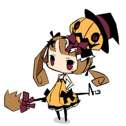  :| asymmetrical_hair bare_arms bare_shoulders black_bow black_choker black_hat black_legwear blunt_bangs blush_stickers bow broom brown_hair chibi chico_(yukihi) choker clenched_hand closed_mouth dress dress_bow expressionless female flower frills full_body hair_flower hair_ornament hand_on_own_hip hat holding holding_broom jack-o&#039;-lantern legs_apart long_hair looking_at_viewer low_twintails no_nose on_head orange_dress original petticoat pumpkin pumpkin_on_head purple_bow purple_eyes simple_background sleeveless sleeveless_dress solo spaghetti_strap standing striped_clothes striped_dress swept_bangs twintails uneven_twintails vertical-striped_clothes vertical-striped_dress white_background witch witch_hat yukihi 