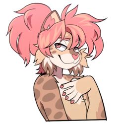  1:1 alpha_channel anthro avery_(roanoak) aycee brown_body brown_fur claws digital_media_(artwork) felid feline femboy fur hair lynx male mammal nude pink_claws pink_eyes pink_hair pink_nose solo spots telegram_sticker white_body white_fur 