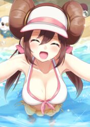  1girls 2019 adorable armpits bangs bare_shoulders beach big_breasts bikini bikini_top blurry_background blush blushing blushing_at_viewer breasts brown_hair bubble cleavage close-up closed_eyes collarbone cute double_bun facing_viewer female female_focus front-tie_bikini front-tie_top front_view hair_between_eyes hair_bun hair_buns happy having_fun highres human human_focus igakusei large_breasts light-skinned_female light_skin long_hair looking_at_another mouth_open nintendo ocean open_mouth oshawott partially_submerged pok&eacute;mon_(species) pokemon pokemon_bw pokemon_bw2 pov rosa_(pokemon) sea seaside skirt smile smiling smiling_at_viewer solo solo_female solo_focus standing standing_in_water standing_up sunny swimsuit tied_hair twin_buns twintails visor visor_cap wading water white_bikini white_bikini_top wholesome yellow_skirt 