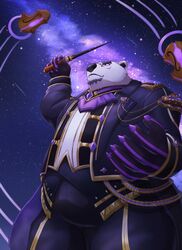  anthro bear borealis_(live_a_hero) conducting_baton conductor eyebrows fur hi_res kuremura62213 lifewonders live_a_hero male mammal polar_bear sky solo star starry_sky thick_eyebrows ursine white_body white_fur 