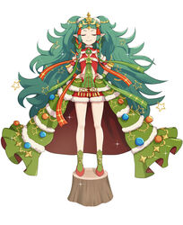  armband bare_legs big_hair braid christmas christmas_lights christmas_tree christmas_tree_costume closed_eyes closed_mouth commentary_request dress faux_figurine female fire_emblem fire_emblem:_three_houses fire_emblem_heroes flat_chest full_body fur_trim gonzarez green_hair green_neckwear hair_ornament hair_ribbon hands_on_own_hips highres long_hair pointy_ears red_footwear ribbon ribbon_braid santa_costume shoes short_dress side_braids simple_background smirk solo sothis_(fire_emblem) sothis_(winter)_(fire_emblem) sparkle standing star_(symbol) thighs tiara tree_stump twin_braids very_long_hair wavy_hair white_background wristband 