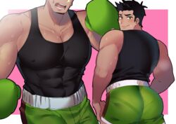  1boy abs ass black_hair boxing_gloves green_eyes little_mac male male_only natto nipples no_natto pecs punch-out!! punch_out see-through shorts solo solo_male super_smash_bros. sweat 