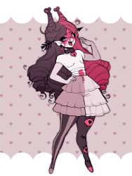  3:4 absurd_res ambiguous_gender armwear bandage blood bodily_fluids bottomwear clothing dreamalgia drill_curls elbow_gloves gloves hair handwear hi_res humanoid humanoid_pointy_ears long_hair mastectomy_scar mireio_baudelaire not_furry pointy_ears scar shorts solo split_color_hair 