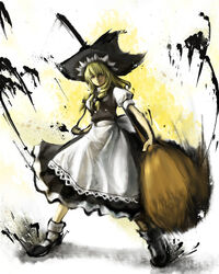  blonde_hair broom commentary_request female hat highres kirisame_marisa kotorippi parody solo street_fighter street_fighter_iv_(series) style_parody touhou witch_hat 