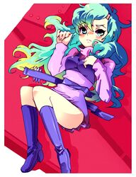  aqua_hair bad_id bad_pixiv_id blue_eyes boots elchi_cargo female hair_ornament hairclip long_hair lying ro_(igris-geo) sentou_mecha_xabungle solo 