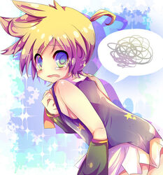  1boy ahoge bad_id bad_pixiv_id blonde_hair blue_eyes blush crossdressing detached_sleeves kagamine_len kagamine_len_no_bousou_(vocaloid) male_focus open_mouth otoko_no_ko rarami solo tears vocaloid 