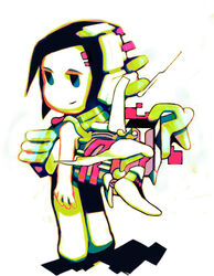  antennae backpack bag chibi commentary_request copyright_request female helmet nanika_sheila simple_background solo 