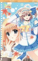  2girls blonde_hair blue_eyes bow chains collar fuyou_kaede fuyou_momiji hair_ribbon hairband leaf mother_and_daughter multiple_girls nishimata_aoi one_eye_closed orange_hair really?_really! ribbon scan short_twintails shuffle! twintails v 