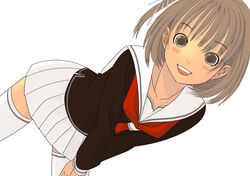  brown_eyes brown_hair copyright_request female kiriman_(souldeep) pleated_skirt school_uniform serafuku skirt solo thighhighs 