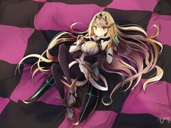  bad_id bad_twitter_id black_pantyhose blonde_hair breasts checkered cleavage cleavage_cutout clothing_cutout commentary_request dress elbow_gloves female full_body gloves hands_on_own_chest hikouki_(umiko003) large_breasts long_hair looking_at_viewer mythra_(massive_melee)_(xenoblade) mythra_(xenoblade) pantyhose short_dress solo spirit_(super_smash_bros.) super_smash_bros. swept_bangs thigh_strap tiara very_long_hair white_dress white_footwear white_gloves world_is_mine_(vocaloid) xenoblade_chronicles_(series) xenoblade_chronicles_2 yellow_eyes 