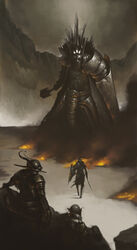  armor faulds fingolfin fire full_armor giant giant_male helmet holding holding_shield holding_sword holding_weapon mace mentosik8 morgoth pauldrons photoshop_(medium) pointy_ears shield shoulder_armor silmaril_(gem) sword the_silmarillion tolkien&#039;s_legendarium weapon 