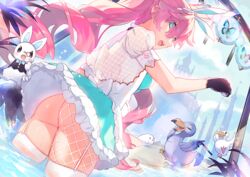  :d alice_(alice_in_wonderland) alice_(alice_in_wonderland)_(cosplay) alice_in_wonderland animal_ears aqua_eyes ass bird blue_bow blue_eyes bodysuit bodysuit_under_clothes bow bowtie breasts cane castle cosplay dodo_(alice_in_wonderland) dodo_(bird) dress drill_hair duck_(alice_in_wonderland) dutch_angle eyes_visible_through_hair fake_animal_ears female fishnet_thighhighs fishnets floral_print frills garter_straps gloves hair_between_eyes hairband lace lace_gloves lace_sleeves large_breasts long_hair looking_at_viewer looking_back monocle open_mouth original outstretched_arm petticoat pink_hair puffy_short_sleeves puffy_sleeves rabbit rabbit_ears saku_nosuke see-through short_dress short_sleeves silhouette skindentation smile solo sparkle stuffed_animal stuffed_rabbit stuffed_toy suzette_(sa9no) thighhighs thighs twin_drills twintails very_long_hair wading waist_bow water wet wet_clothes white_bow white_rabbit_(alice_in_wonderland) white_thighhighs 