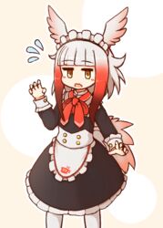  alternate_costume aticotta bad_id bad_pixiv_id blunt_bangs blush commentary_request enmaided female flying_sweatdrops gradient_hair japanese_crested_ibis_(kemono_friends) japari_symbol kemono_friends long_sleeves looking_at_viewer maid maid_headdress medium_hair multicolored_hair open_mouth pantyhose red_hair sidelocks solo white_hair white_pantyhose 