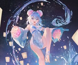  aqua_eyes atdan blue_hair chinese_clothes chinese_dress cropped haiyi oerba_yun_fang short_hair sky stars vocaloid water 