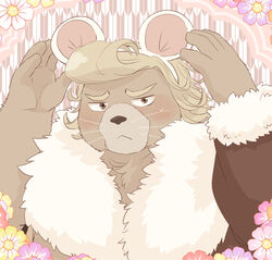  00makumakuma00 2020 5_fingers bear brown_body brown_eyes brown_fur chinese_new_year clothed clothing fingers flower fur hair hi_res holidays humanoid_hands kumao male mammal new_year plant sdorica 