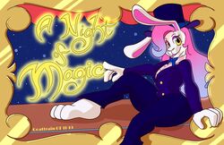  anthro bow_tie breasts female goattrain lagomorph leporid mammal rabbit sitting solo text 