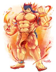  abs anthro biceps bottomwear clothed clothing fire firepaw generation_2_pokemon loincloth male muscular muscular_anthro muscular_male nintendo pecs pokemon pokemon_(species) solo standing tattoo topless typhlosion waddledox 