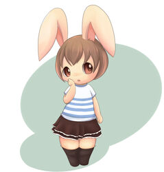  anthro brown_hair clothing female fur hair kemono lagomorph legwear leporid mammal mei_(artist) rabbit short_hair solo stockings tan_body tan_fur young young_anthro young_female 