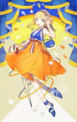  bad_id bad_pixiv_id bag blonde_hair blue_eyes bracelet closed_umbrella curtains female flower handbag hou_(ppo) jewelry looking_at_viewer orange_blossoms orangina personification ribbon short_hair smile solo umbrella 