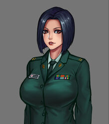  bad_id bad_pixiv_id black_hair breasts brown_eyes buttons chinese_commentary collared_shirt commentary_request female jin_yi_dui large_breasts looking_at_viewer military military_uniform necktie original parted_lips shirt short_hair solo uniform 