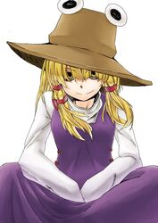  bad_id bad_pixiv_id blonde_hair doseisan_(dosei-san) female hair_ribbon hat hat_ribbon looking_at_viewer moriya_suwako ribbon solo touhou yellow_eyes 