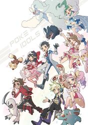  3boys 4girls ;) ;d absol altaria arm_up audino beak bird black_hair blue_feathers blue_vest blush boots brendan_(pokemon) brown_hair buneary closed_mouth coat commentary_request curtis_(pokemon) dawn_(pokemon) dress feathers fluffy gloves green_hair grin headset heart huan_li jacket leg_up lisia_(pokemon) long_hair looking_at_viewer lucas_(pokemon) may_(pokemon) mega_altaria mega_audino mega_pokemon microphone multiple_boys multiple_girls munchlax one_eye_closed open_clothes open_coat open_mouth pants phanpy pink_dress pink_footwear pink_hair pokemon pokemon_(creature) pokemon_bdsp pokemon_bw2 pokemon_oras purple_footwear red_footwear red_jacket short_hair smile spiked_hair spinda star_(symbol) teeth tongue vest white_background white_feathers yancy_(pokemon) 