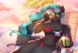  alcohol anthro beach beverage breasts cocktail digital_media_(artwork) female hi_res ibispaint_(artwork) ignitus_(artist) lips lydia_(tombrousseaux) mammal mephitid sea seaside skunk solo sun thick_bottom_lip water 