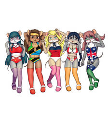  anonymous_artist anthro asian_clothing black_hair blonde_hair blush breasts brown_hair chinese_clothing choker cleavage clothed clothing colette_(thea_sisters) dakimakura dakimakura_design east_asian_clothing female flag flag_clothing flag_lingerie flag_print gesture group hair hand_gesture hi_res jewelry lingerie long_hair looking_at_viewer mammal midriff mouse murid murine necklace nicky_(thea_sisters) orange_hair pamela_(thea_sisters) paulina_(thea_sisters) rodent simple_background thea_sisters v_sign violet_(thea_sisters) 