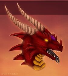  artimus_sendant dragon glowing glowing_eyes headshot_portrait horn mythological_creature mythological_scalie mythology piercing portrait red_body red_scales scales scalie selianth solo tongue tongue_piercing 