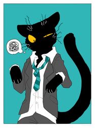  2021 anthro black_body clothed clothing domestic_cat dress_shirt felid feline felis hi_res male mammal necktie paws shirt solo tail topwear urushi_(yorozumaru) whiskers yellow_eyes yorozumaru 