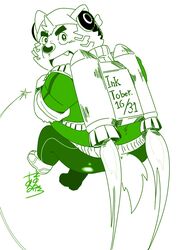  2020 anthro ass bottomwear bumomomoboa canid canine canis clothing domestic_dog electronics headphones hi_res inktober inktober_2020 kemono lifewonders live_a_hero male mammal mokdai pants simple_background slightly_chubby solo 