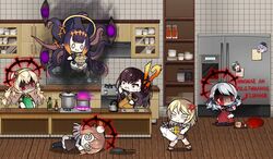  !? 6+girls :3 @_@ affliction_(darkest_dungeon) alternate_costume anger_vein apron bad_food black_ribbon blonde_hair bottle bowl brown_hair cabinet chibi chopsticks cigar cooking cooking_pot cross crossed_legs crossover cthulhu_mythos cupboard darkest_dungeon eating english_commentary faucet fire food frying_pan fur_hat girls&#039;_frontline glass_bottle gloves grate green_eyes grey_hair hair_ornament hair_ribbon hairband hat head_bump holding holding_chopsticks hololive hololive_english indoors jacket jar ketchup kettle knife korean_commentary lid long_hair long_sleeves messy_hair multiple_girls nagant_revolver_(girls&#039;_frontline) necktie ninomae_ina&#039;nis noodles o_o one_side_up open_mouth oven plate possessed purple_hair r&#039;lyehian red_eyes refrigerator ribbon s.a.t.8_(girls&#039;_frontline) saru_(style) shelf shirt sidelocks sink smile spas-12_(girls&#039;_frontline) spatula spoon springfield_(girls&#039;_frontline) sprite_art stove summoning tentacle tentacle_hair the_mad_mimic thompson_(girls&#039;_frontline) tile_wall tiles translated unworn_hat unworn_headwear very_long_hair virtual_youtuber wa2000_(girls&#039;_frontline) white_headwear white_jacket white_shirt wooden_floor writing_on_wall 