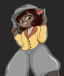  anthro bangs bottomwear clothed clothing domestic_cat felid feline felis female footwear fully gossst hair ivy_pepper lackadaisy mammal smile solo standing tagme topwear vest 