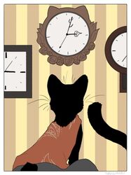  2021 ambiguous_gender black_body clock clothed clothing domestic_cat felid feline felis hi_res mammal solo tail urushi_(yorozumaru) whiskers yorozumaru 