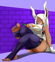  1girls big_breasts bunny_ears dark-skinned_female dark_skin female female_only fully_clothed hero_outfit_(mha) huge_breasts long_hair miruko my_hero_academia rabbit_ears rumi_usagiyama solo solo_female solo_focus sonson-sensei stirrup_legwear thick_thighs thighhighs toeless_legwear white_hair 