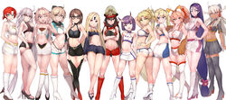  1boy 6+girls abigail_williams_(fate) absurdly_long_hair animal_ear_fluff animal_ears animal_hands arm_up ass astolfo_(fate) bad_id bad_pixiv_id bare_arms bare_shoulders black_footwear black_shorts black_sleeves blonde_hair blue_eyes blush boots boudica_(fate) bow bradamante_(fate) braid breasts brown_eyes cleavage cleavage_cutout closed_mouth clothes_writing clothing_cutout collarbone commentary cousins covered_nipples crop_top detached_sleeves fate/grand_order fate_(series) fox_ears fox_girl fox_tail from_behind full_body gloves green_eyes grey_hair hair_between_eyes hairbow halterneck head_tilt high_heel_boots high_heels high_ponytail highres horns jeanne_d&#039;arc_alter_(avenger)_(fate) jeanne_d&#039;arc_alter_(fate) keyhole knee_boots large_breasts light_brown_hair long_hair long_sleeves looking_at_viewer looking_back medium_breasts midriff minamoto_no_raikou_(fate) miniskirt mordred_(fate) mordred_(fate/apocrypha) multiple_girls navel oda_nobunaga_(fate) oda_nobunaga_(koha-ace) odd_one_out oerba_yun_fang okita_souji_(fate) okita_souji_(koha-ace) okita_souji_alter_(fate) one_eye_closed oni otoko_no_ko parted_bangs parted_lips paw_gloves pink_hair ponytail puffy_long_sleeves puffy_shorts puffy_sleeves purple_eyes purple_hair race_queen red_bow red_eyes shirt shoes short_eyebrows short_shorts shorts shoulder_blades shuten_douji_(fate) sidelocks sikijou77o simple_background single_braid skin-covered_horns skirt small_breasts smile tail tamamo_(fate) tamamo_cat_(fate) thick_eyebrows thigh_boots thighhighs v very_long_hair white_background white_footwear white_hair white_legwear white_shirt white_skirt yu_mei-ren_(fate) 