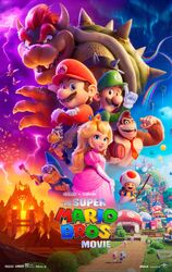  6+boys blonde_hair blue_toad_(mario) bowser castle commentary copyright_name donkey_kong english_commentary facial_hair female flexing goomba green_toad_(mario) highres kamek key_visual koopa_general koopa_paratroopa logo looking_at_viewer luigi mario mario_(series) moustache movie_poster multiple_boys official_art overalls princess_peach princess_peach&#039;s_castle promotional_art purple_toad_(mario) red_toad_(mario) smile spiked_shell the_super_mario_bros._movie thick_eyebrows toad_(mario) wand wings yellow_toad_(mario) 