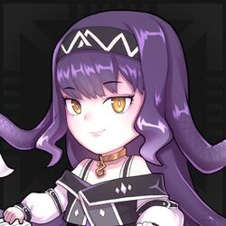  bracelet choker female headband jewelry looking_to_the_side lowres official_art pale_skin polygon_project purple_hair snake_hair solo virtual_youtuber xmu_m yellow_eyes 